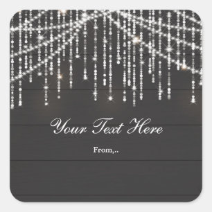Rustic Wood & Glam Sparkle Lights Favour Sticker