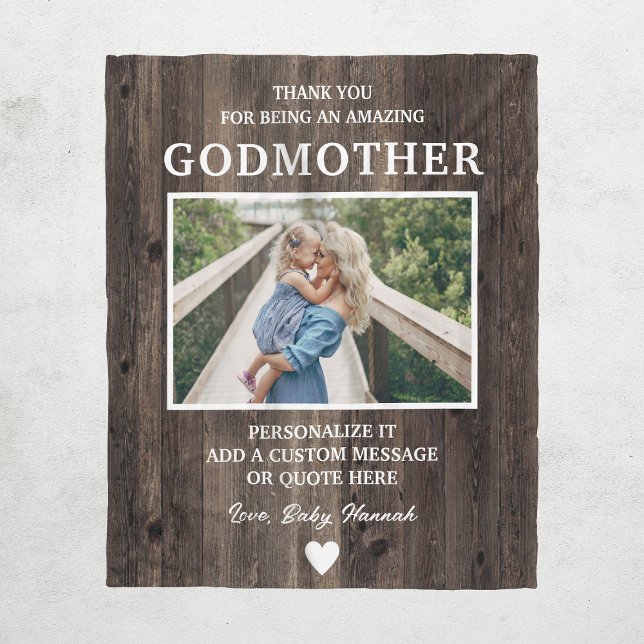 Rustic Wood Godmother Thank You Personalised Fleece Blanket (Creator Uploaded)
