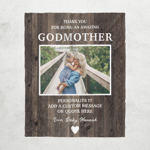 Rustic Wood Godmother Thank You Personalized Fleece Blanket