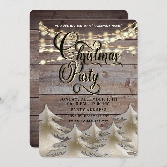 Rustic wood gold  corporate Christmas party  Invitation (Front/Back)