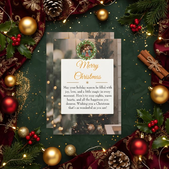 Rustic Wood & Gold Family Christmas Card 2026  (Creator Uploaded)