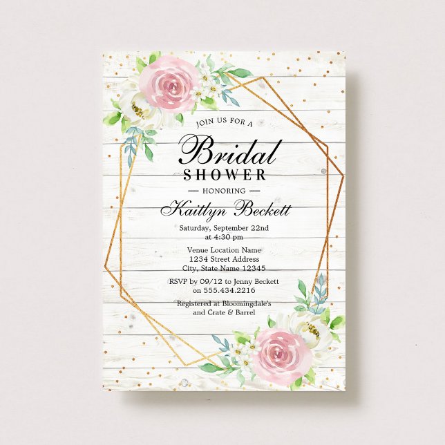 Rustic Wood Gold Foil Floral Bridal Shower Invitation (Creator Uploaded)