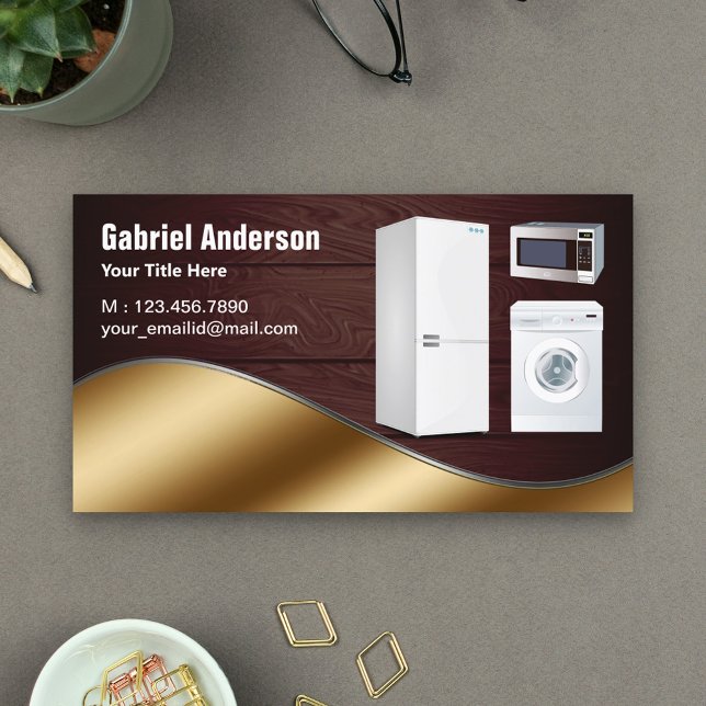 Rustic Wood Gold Home Appliances Repair Business Card (Creator Uploaded)