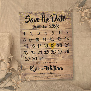 Rustic Wood Gold Love Heart Calendar Save the Date Announcement Postcard