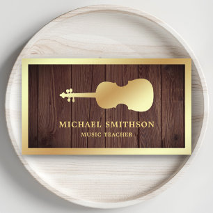 Rustic Wood Gold Violin Music Teacher Violinist Business Card