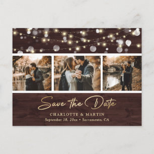 Rustic Wood Gold Wedding Photo Save The Date Announcement Postcard
