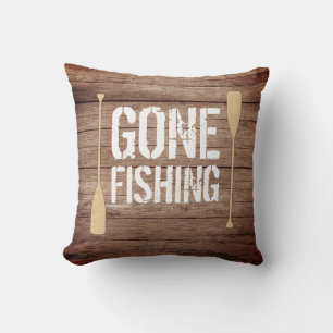 Rustic Wood Gone Fishing Cushion