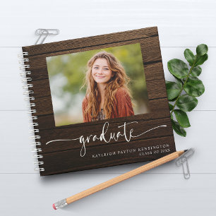 Rustic Wood Graduation Guest Book with Photo