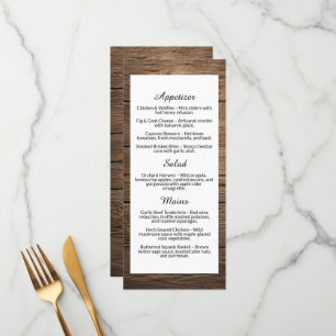 Rustic Wood Grain Country Wedding Dinner Menu