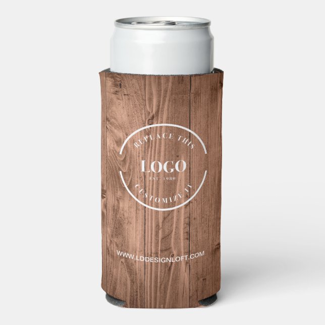 Rustic Wood Grain Custom Logo Personalize Seltzer Can Cooler (Seltzer Back)