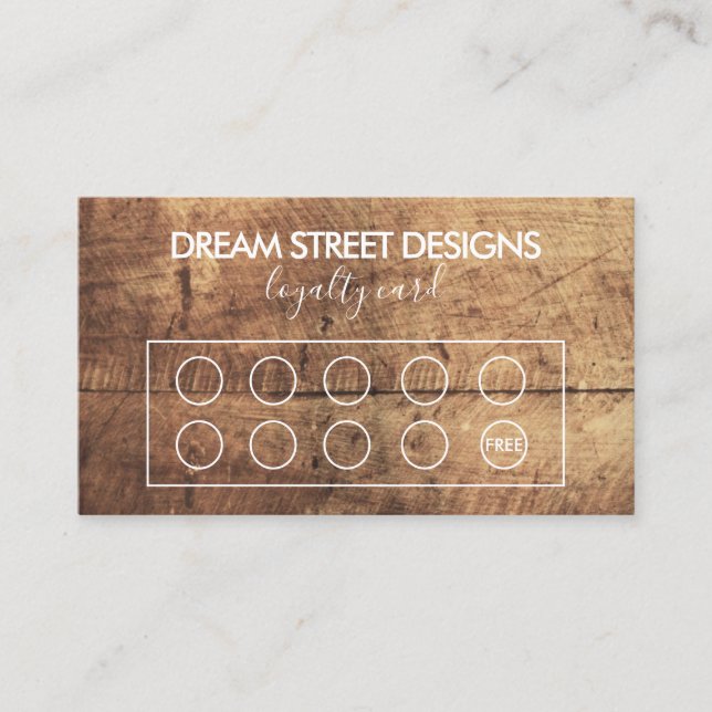 Rustic Wood Grain Custom Loyalty Card (Front)