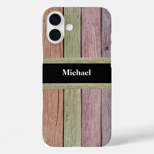 Rustic Wood Grain Customisable Name  Case-Mate iPhone Case (Back)