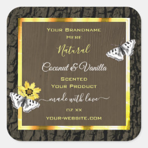Rustic Wood Grain Dark Brown Gold Product Labels