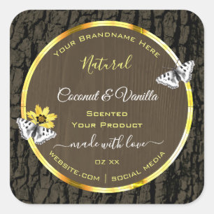 Rustic Wood Grain Dark Brown Gold Product Labels