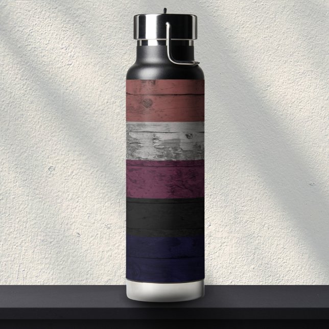 Rustic Wood Grain Genderfluid Pride Flag Stripe Water Bottle (Creator Uploaded)