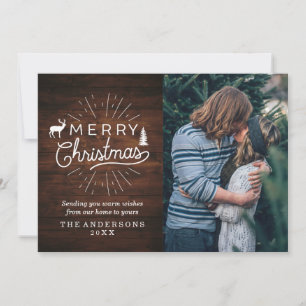 Rustic Wood Grain Merry Christmas Photo Card