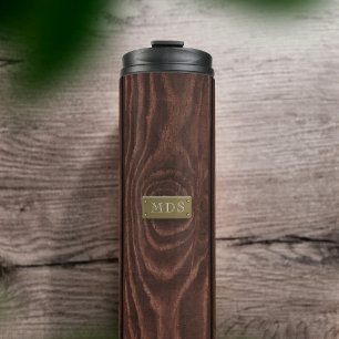 Rustic Wood Grain Monogrammed Camping  Thermal Tumbler