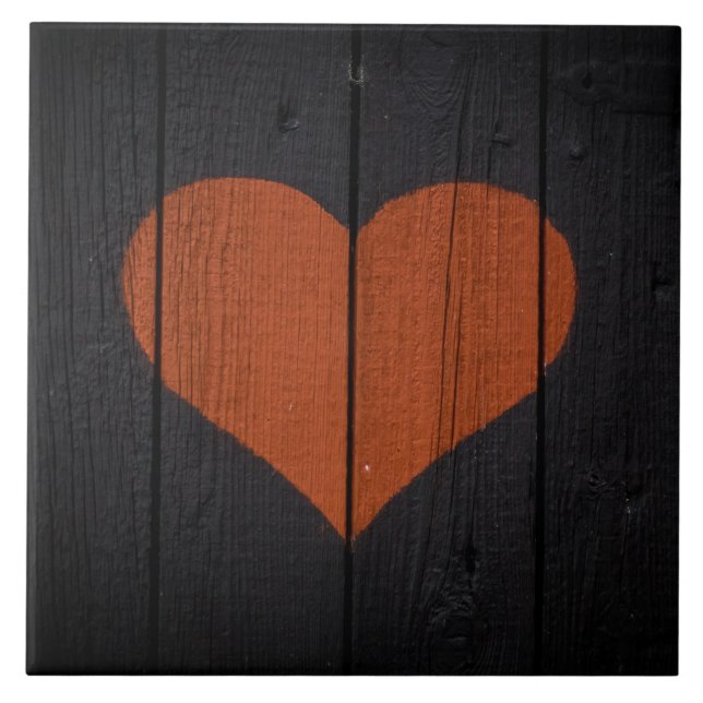 Rustic Wood Grain Painted Heart Tile (Front)