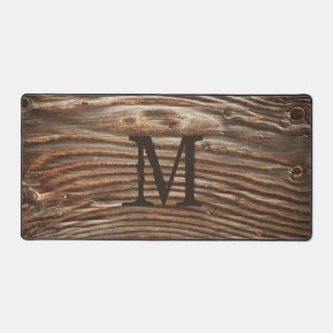 Rustic Wood Grain Photo Image Monogram Custom Desk Mat