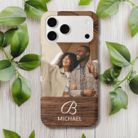 Rustic Wood Grain Photo Monogram Name Gift