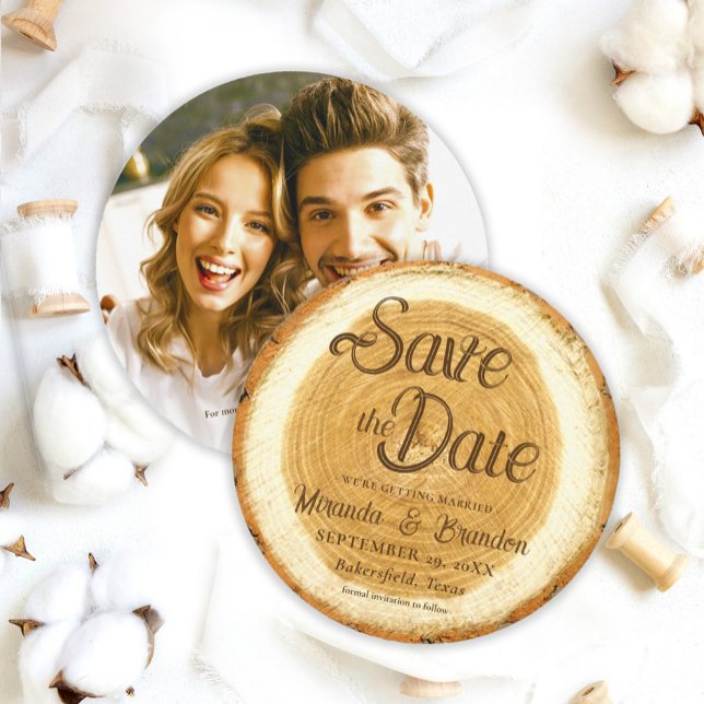 Rustic Wood Grain Photo Wedding Save the Date Invitation (Creator Uploaded)