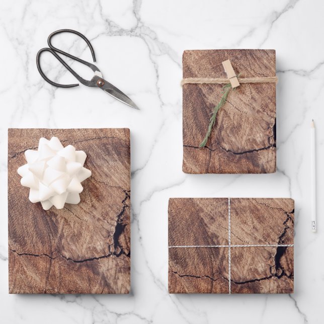 Rustic Wood Grain Texture Design Wrapping Paper Sheet (Front)