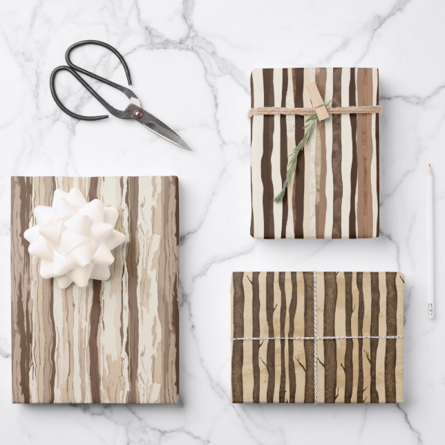 Rustic Wood Grain Tree Bark  Wrapping Paper Sheet (Front)