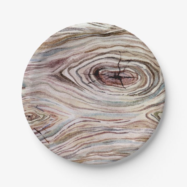 Rustic Wood Grain Watercolor Country Wedding Party Paper Plate (Front)