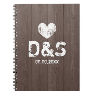 Rustic wood grain wedding guest book notebook