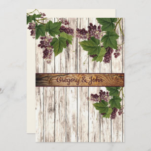 Rustic Wood Grape Vines Winery Wedding Invitation