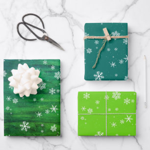 Rustic Wood Green Snowflakes Christmas Holidays Wrapping Paper Sheet