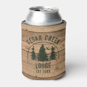 Rustic Wood Green Trees Cabin Lodge Personalised Can Cooler