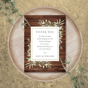 Rustic Wood Greenery Baby Shower Poem Thank You Card
