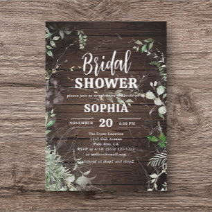 Rustic Wood Greenery Bridal Shower Invitation