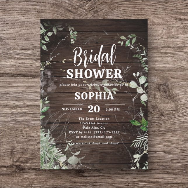 Rustic Wood Greenery Bridal Shower Invitation (Creator Uploaded)