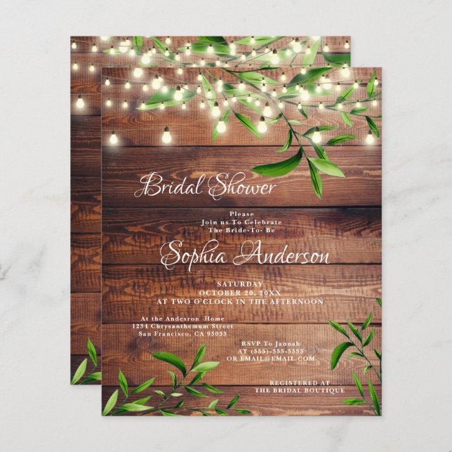 Rustic Wood & Greenery Bridal Shower Invitation (Front/Back)