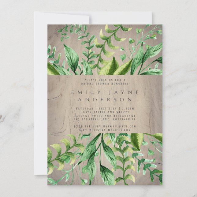 Rustic Wood Greenery  Bridal Shower Modern Invitation (Front)