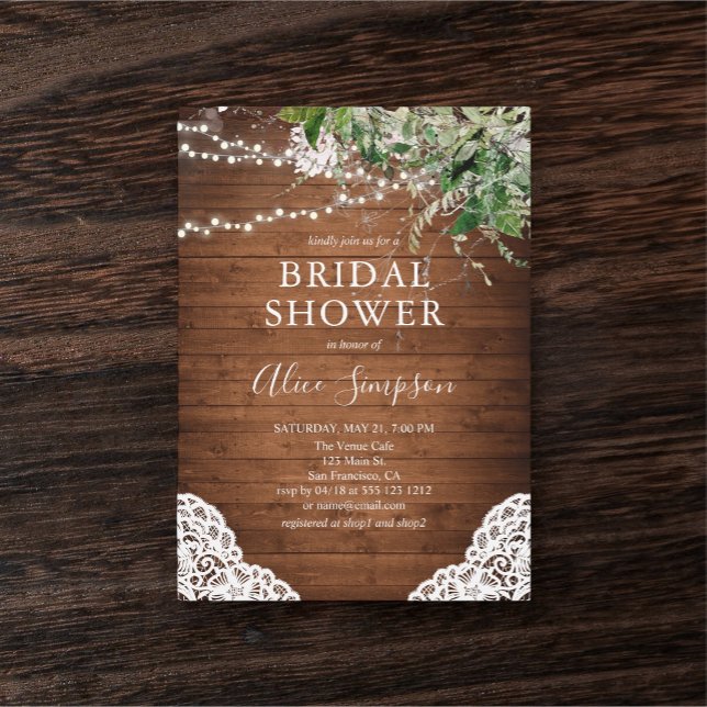 Rustic Wood Greenery Calligraphy Bridal Shower Invitation (Creator Uploaded)