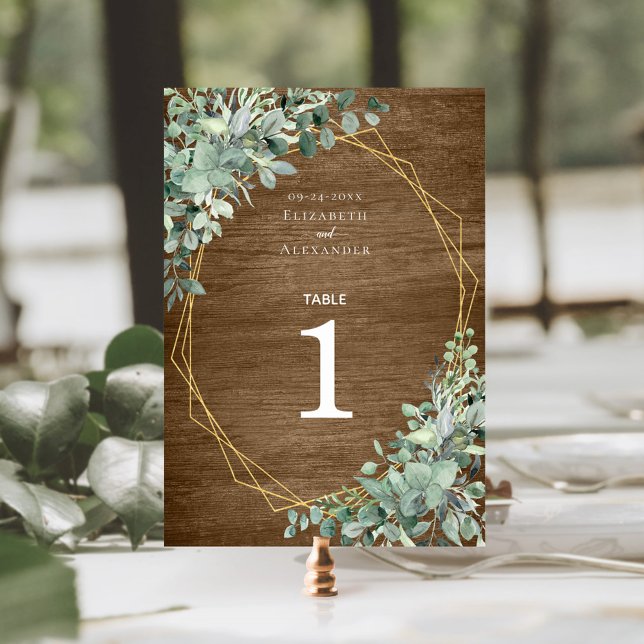 Rustic Wood Greenery Eucalyptus Geometric Wedding Table Number (Creator Uploaded)