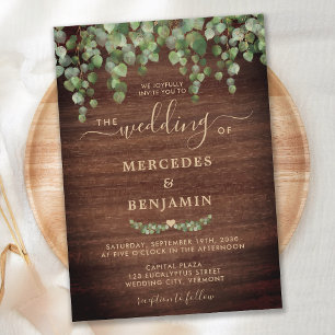 Rustic Wood Greenery Eucalyptus Gold Wedding Invitation