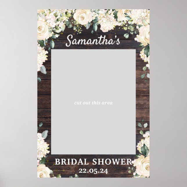 Rustic wood greenery floral bridal shower prop poster (Front)