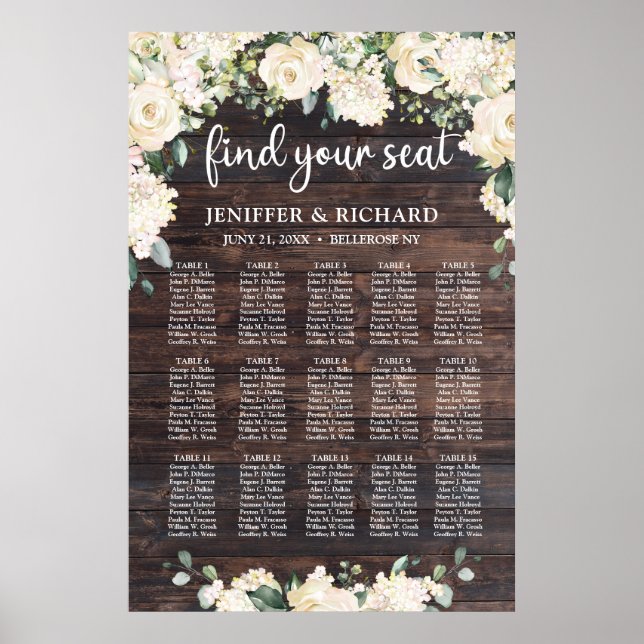Rustic wood greenery foliage boho seating chart (Front)