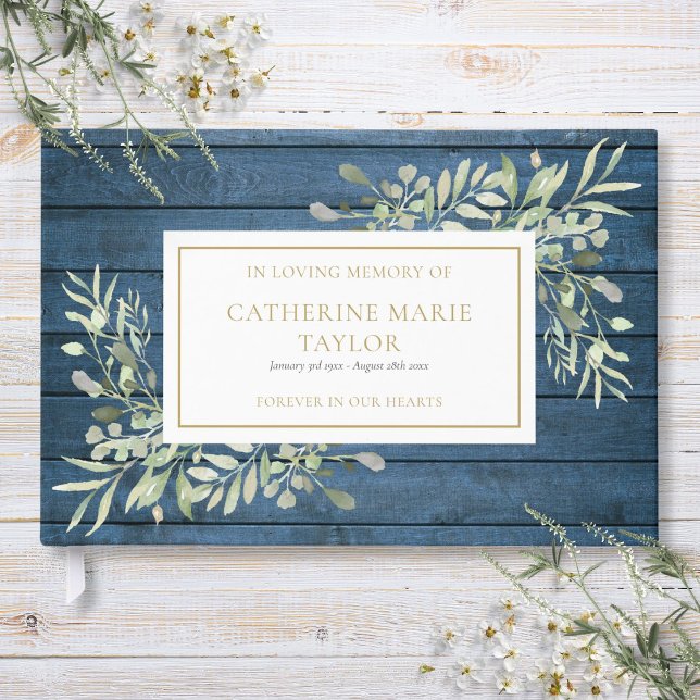 Rustic Wood Greenery In Loving Memory Funeral Guest Book (Rustic Wood Greenery In Loving Memory Funeral Guest Book)