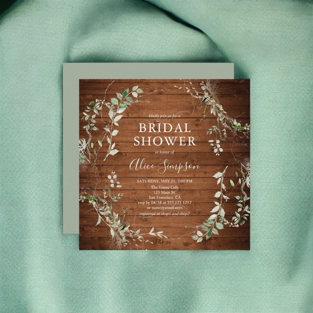 Rustic Wood Greenery Script Bridal Shower Invitation (Creator Uploaded)