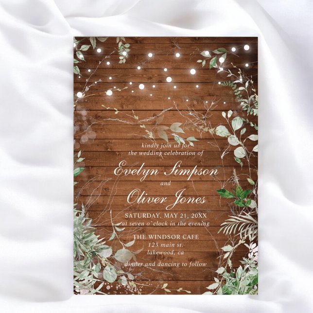 Rustic Wood Greenery Script Wedding Invitation (Creator Uploaded)