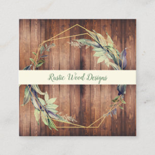 Rustic Wood Greenery Square Business Card