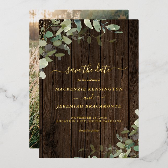 Rustic Wood Greenery Wedding Save the Date (Front/Back)