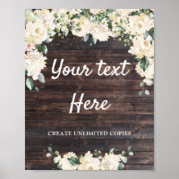 Rustic wood greenry white floral boho custom sign