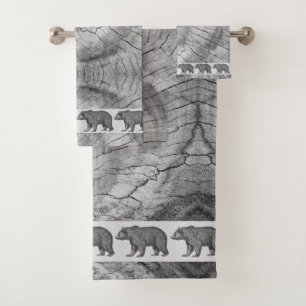 Rustic Wood Grey Walking Bears Bath Towel Set