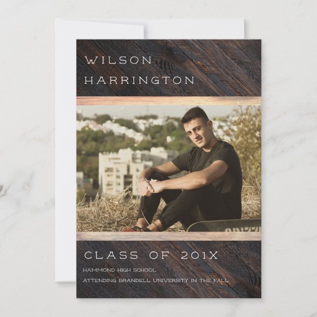 Rustic Wood Guys Photo Graduation Announcement (Front)